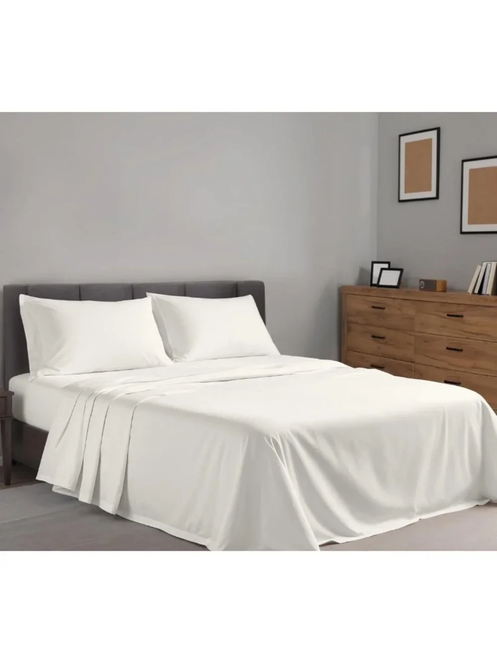Queen Size 100% Cotton Percale Sheets Set - Ivory, Crisp Cooling, Deep Pocket 16